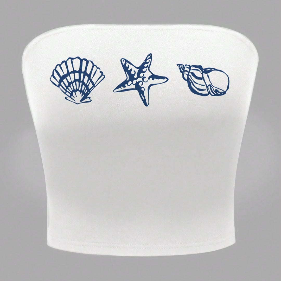 Damen Bandeau-Top im maritimen Design mit muschelförmigen Motiven EB