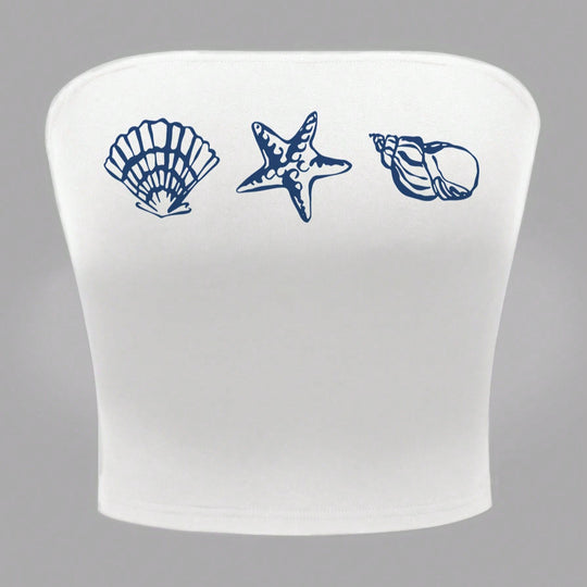 Damen Bandeau-Top im maritimen Design mit muschelförmigen Motiven EB