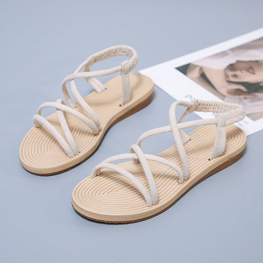 Damen Geflochtene Riemchen-Sandalen mit elastischem Fersenband und gepolstertem Fußbett EB
