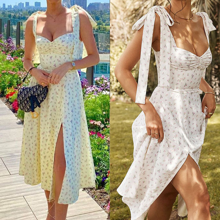 Damen Maxikleid mit schulterfreiem Design und seitlichem Schlitz EB
