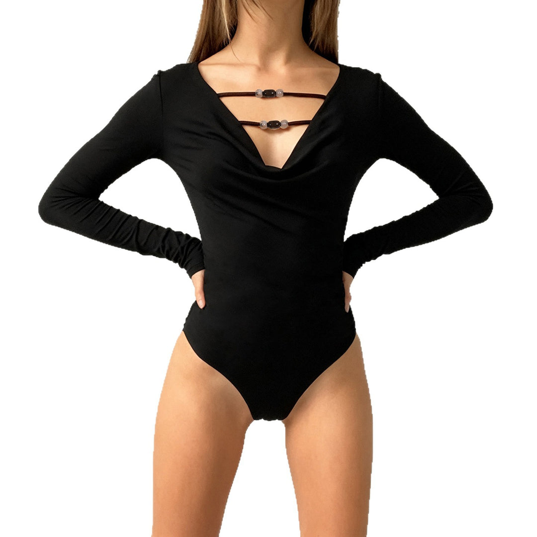 Damen eleganter Langarmbody mit modischem Ausschnitt EB