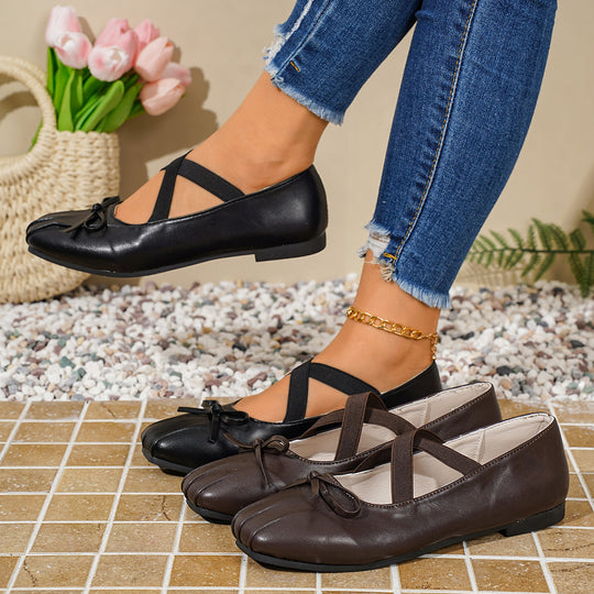 Damen elegante Ballerinas mit verschnörkeltem Riemchen und dekorativem Schleifendetail EB