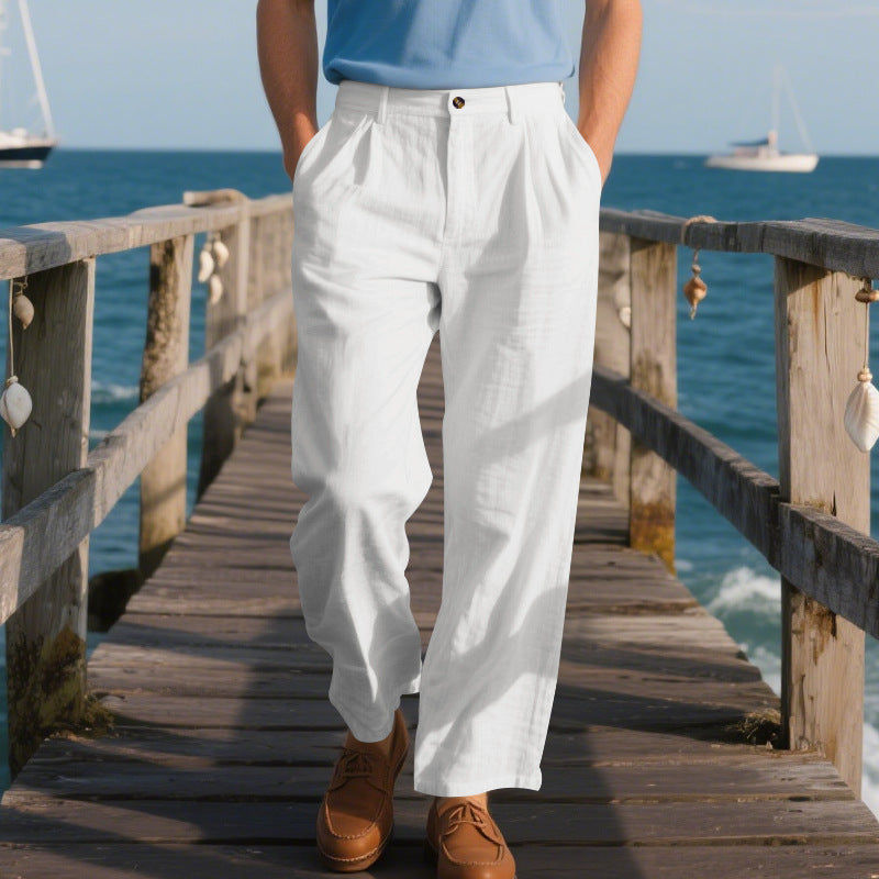 Herren nan weite Leinenhose mit Bundfalten, hohem Bund und Seitentaschen EB