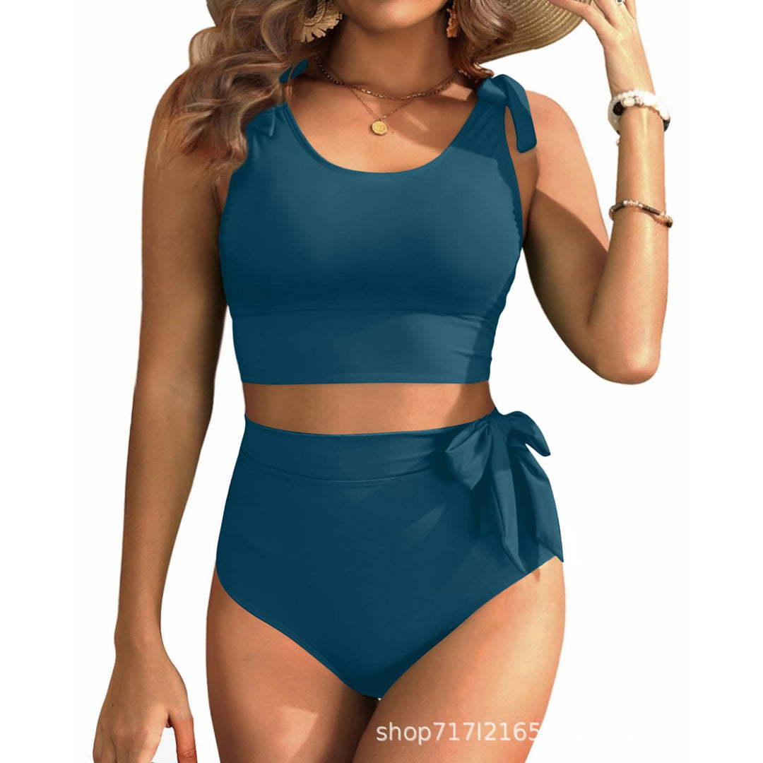 Damen Hochtailliertes Bikini-Set mit knotenverziertem Oberteil EB