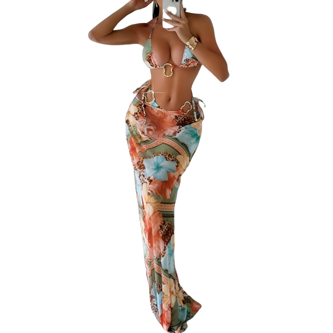 Damen Elegant geschnittenes Strandkleid mit floralem Design EB