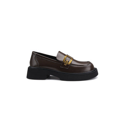 Damen Elegante Loafers mit stabiler Sohle und goldfarbener Schnallenakzent EB