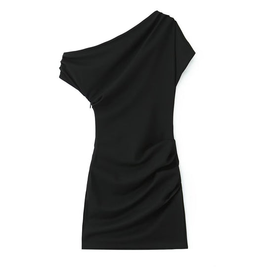 Damen asymmetrisches Cocktailkleid mit drapiertem Design EB