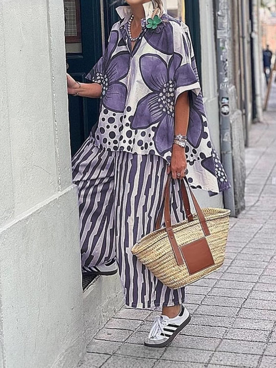 Damen lässige Bluse und Palazzo Hose Set EB