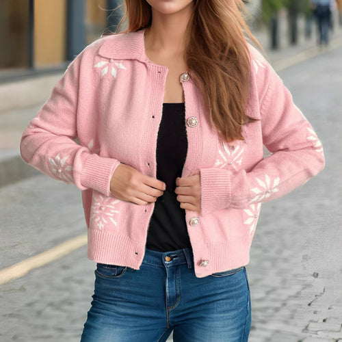 Damen gestrickte Kurzjacke mit winterlichem Schneeflockenmotiv EB