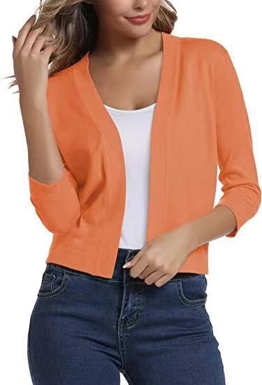 Damen nan offener Kurzcardigan mit dreiviertelärmeln und elastischem Saum EB