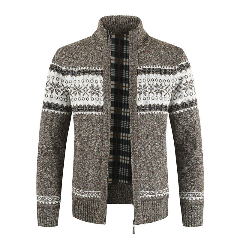 Herren Strickjacke mit modernem Norweger-Muster und hohem Kragen EB