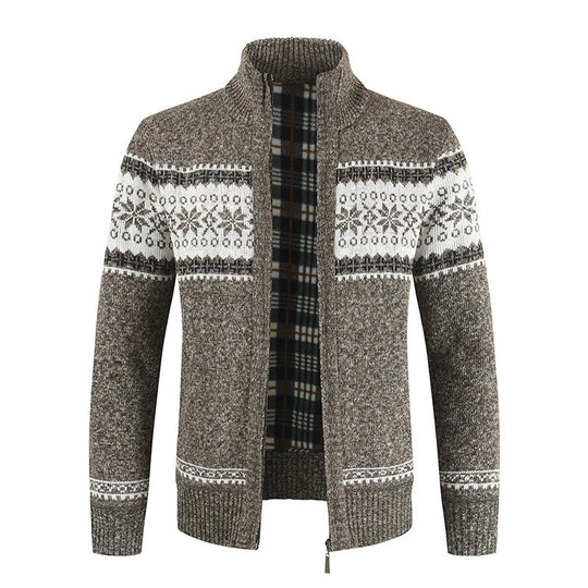 Herren Strickjacke mit modernem Norweger-Muster und hohem Kragen EB