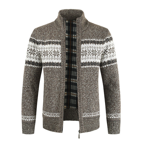Herren Strickjacke mit modernem Norweger-Muster und hohem Kragen EB
