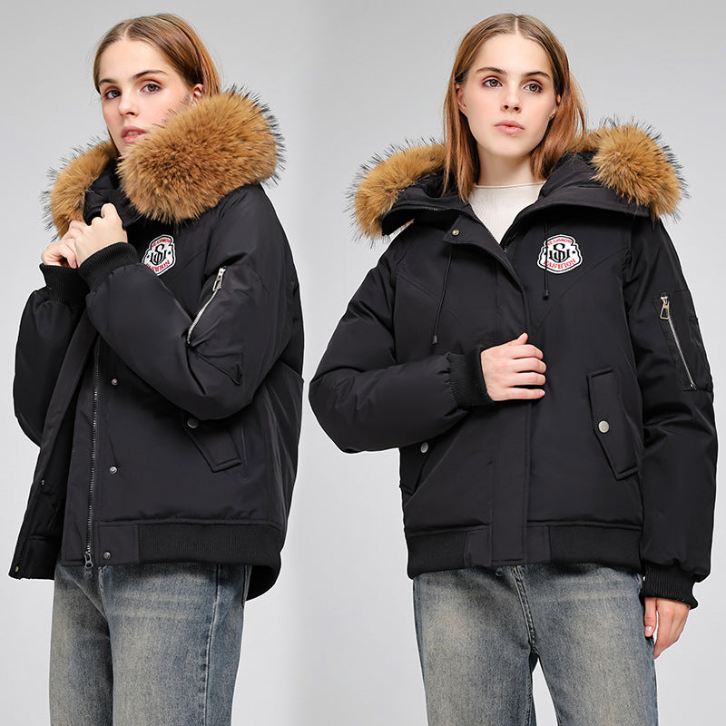 Damen Sportliche Pufferjacke mit abnehmbarem Kunstfellkragen und praktischen Taschen EB