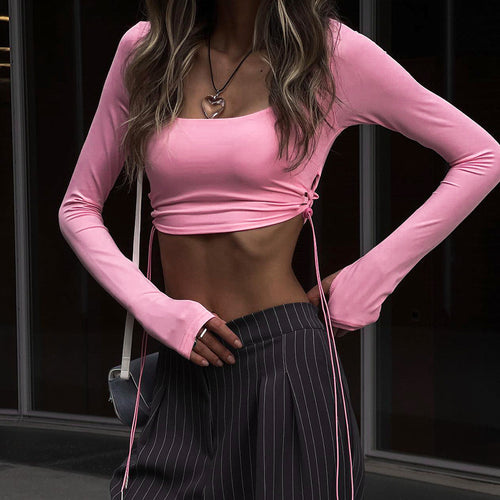 Damen Figurbetontes Crop-Top mit verstellbaren Rüschendetails EB