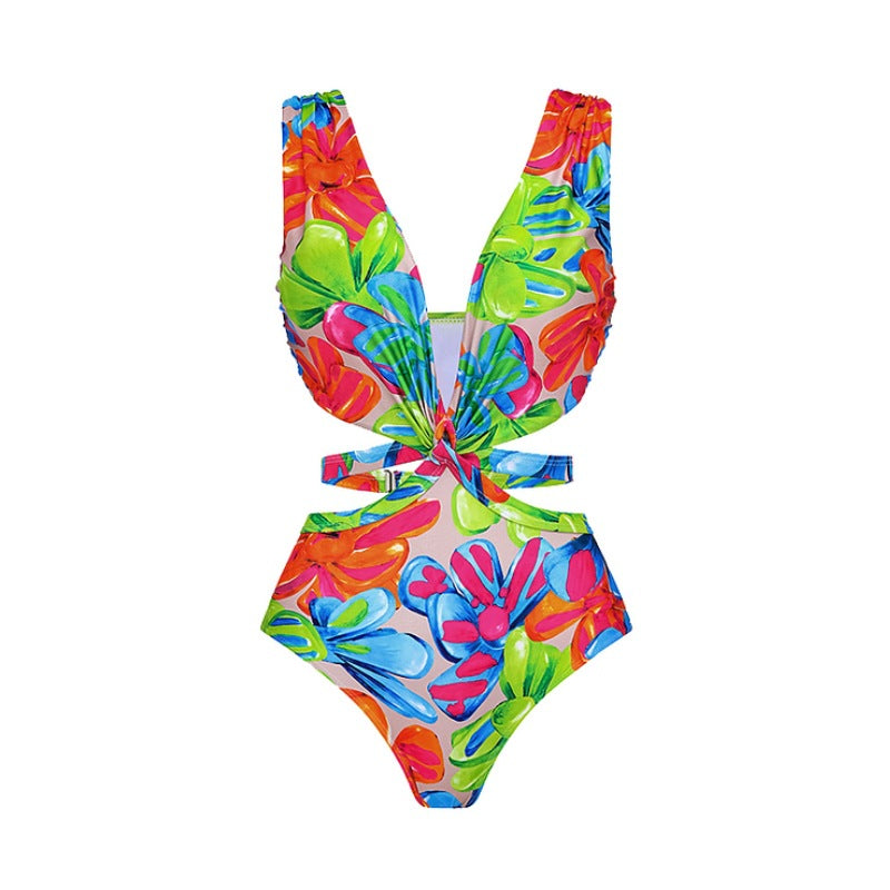 Damen Einteiler Badeanzug mit raffinierten Cut-Out-Details und floralem Design EB