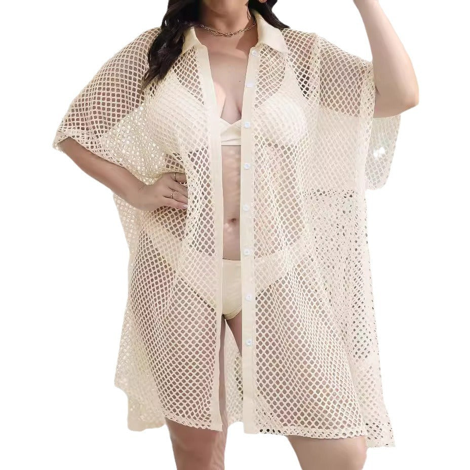 Damen transparenter Strandüberwurf aus Netzmaterial EB