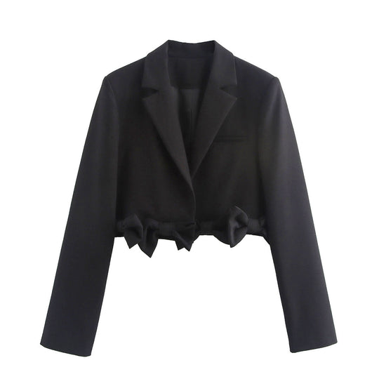 Damen cropped Blazerjacke mit Rüschendetails und schickem Schnitt EB