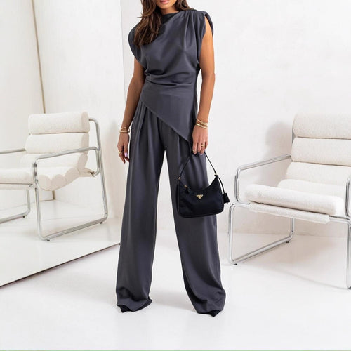 Damen elegant geschnittener Jumpsuit mit asymmetrischem Design und weitem Bein EB