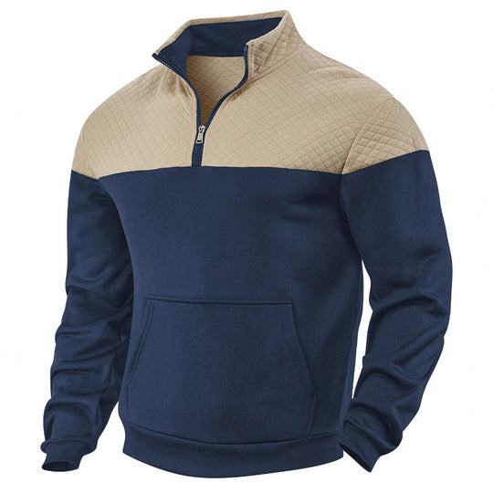 Herren nan gesteppter Halbzip-Sweatpullover mit Kängurutasche und Stehkragen EB