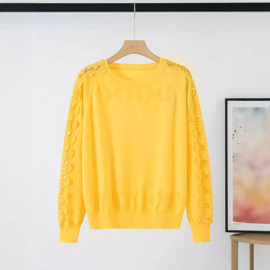Damen Eleganter Pullover mit Spitzenärmeln und raffiniertem Design EB