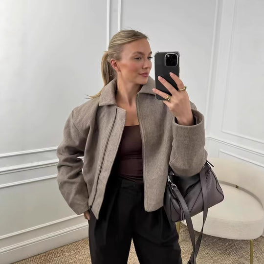 Damen warme Übergangsjacke mit modernem Revers EB
