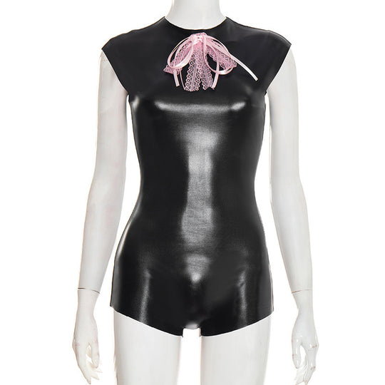 Damen Body mit elegantem Spitzenknoten und glänzendem Finish EB