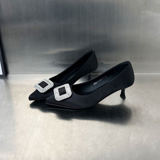 Damen elegante Pumps mit funkelndem Strass-Buckle und schickem Absatz EB