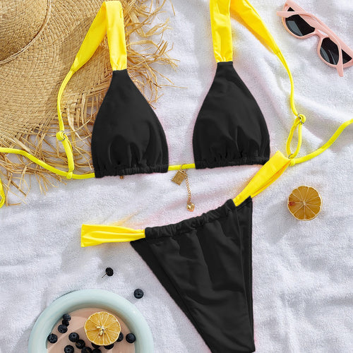 Damen Triangel-Bikini mit verstellbaren Trägern und modischem Farbkontrast EB