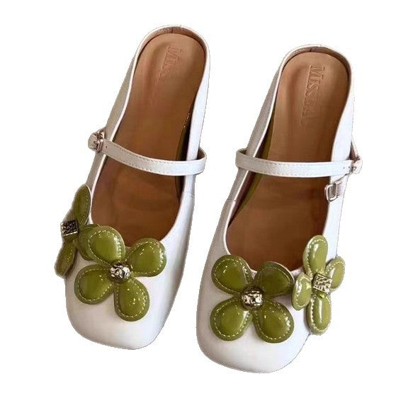 Damen edle Ballerina-Schuhe mit dekorativem Blumen-Design und komfortablem Riemchen EB