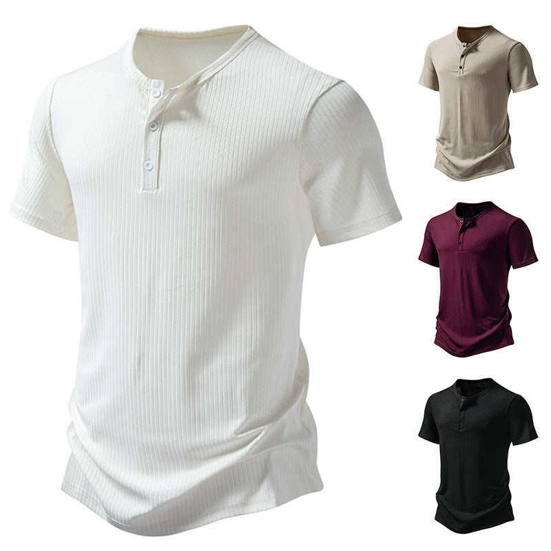 Herren stylisches Kurzarm-Henley-Shirt mit strukturiertem Design und zwei Knopf-Details EB