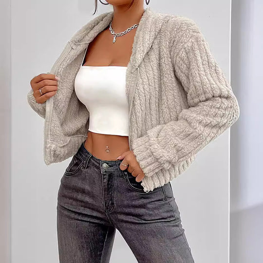 Damen Rotationsjacke aus kuscheligen Fleece mit Hohem Kragen EB