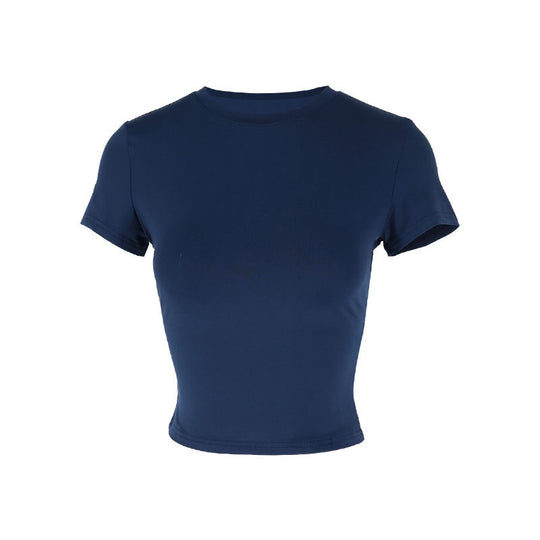 Damen figurbetontes Crop-Top mit Rundhalsausschnitt und elastischem Material EB