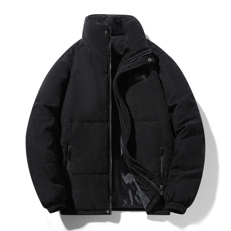 Herren gepolsterte Cordjacke mit hohem Stehkragen, wattierter Isolierung und Reißverschlusstaschen EB