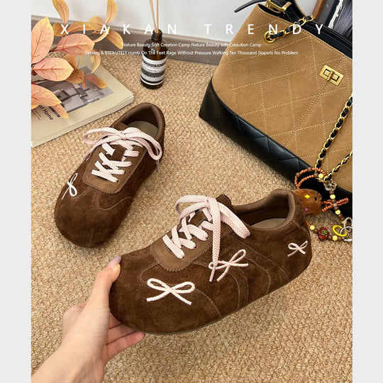 Damen modische Freizeit-Sneaker mit verspieltem Schleifen-Design und weichem Obermaterial EB