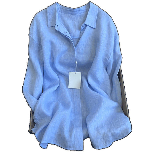 Damen Leichte Bluse Aus Atmungsaktivem Leinen mit Lässigem Schnitt EB