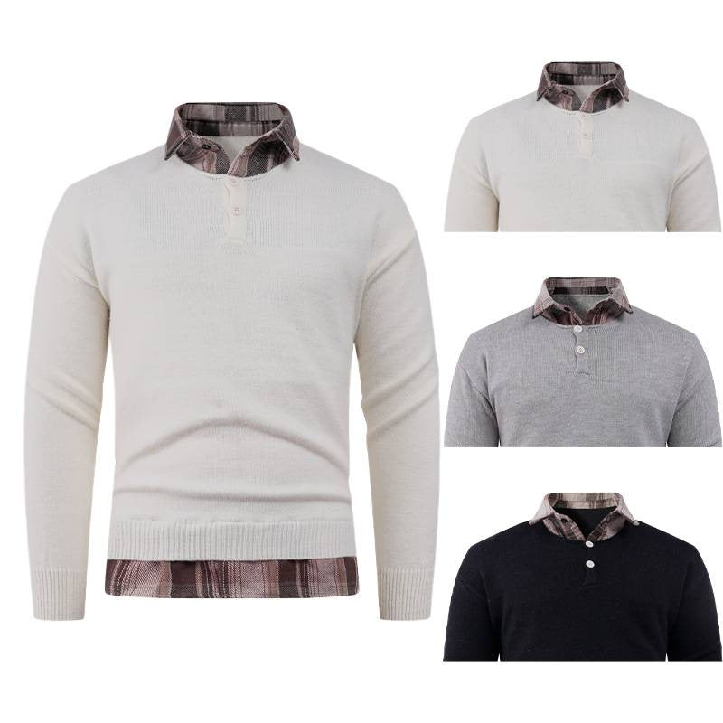 Herren Pullover mit integriertem Hemdkragen und Knopfdetails EB