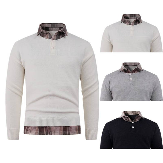 Herren Pullover mit integriertem Hemdkragen und Knopfdetails EB
