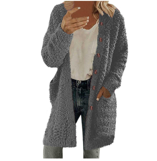 Damen Oversized Fleecejacke mit Knopfdetails und praktischen Taschen EB