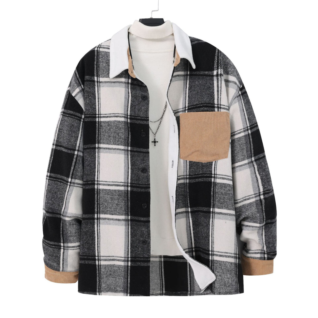Herren Baumwoll-Flanelljacke mit kariertem Muster und Taschen EB