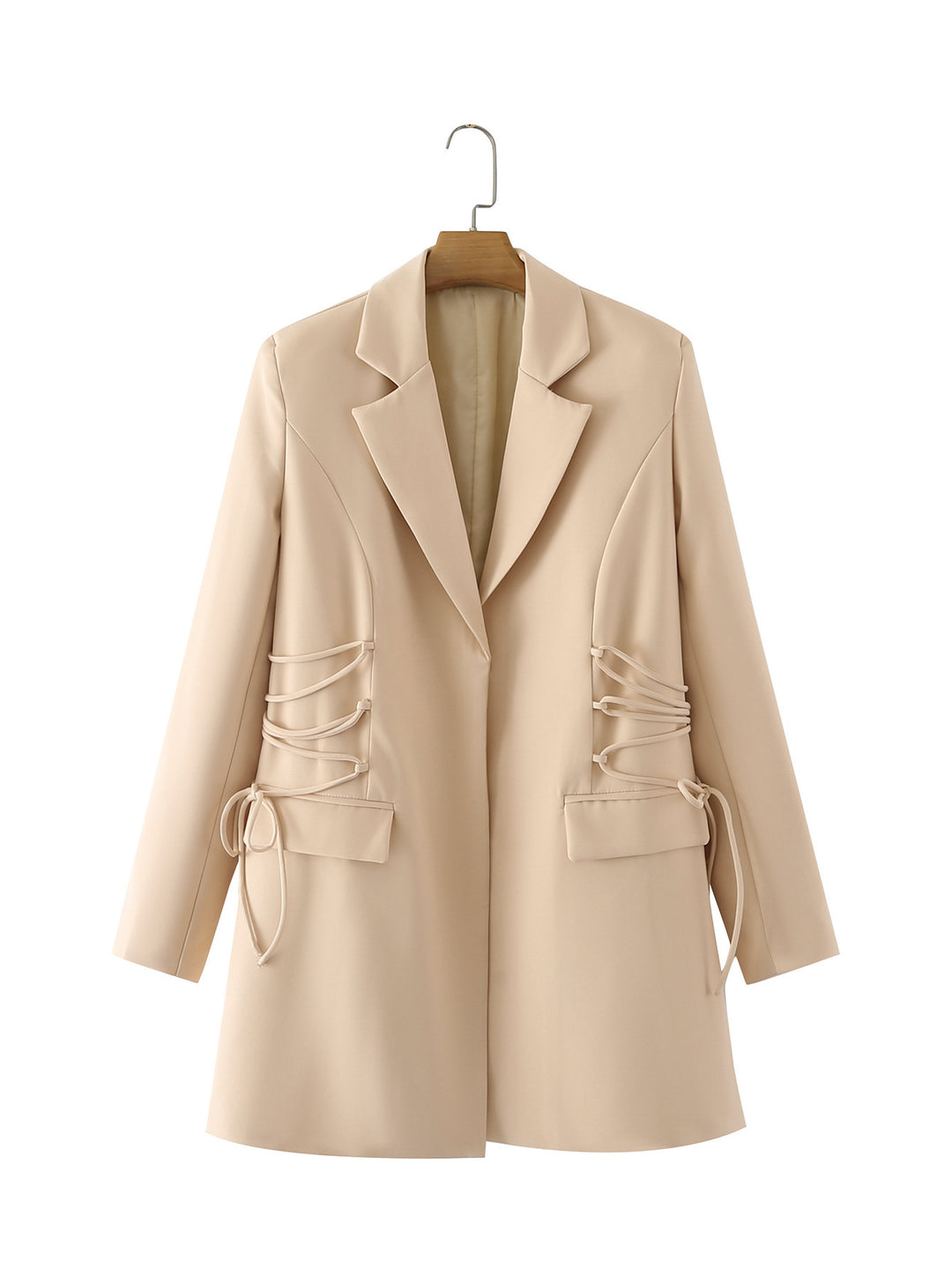 Damen modischer Blazer mit raffinierten Schnüroptiken und praktischen Taschen EB