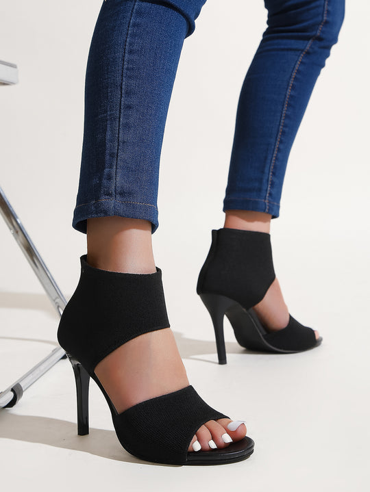 Damen Peep-Toe High Heels mit elastischem Strick-Oberschaft und hochmodernem Trichterabsatz EB