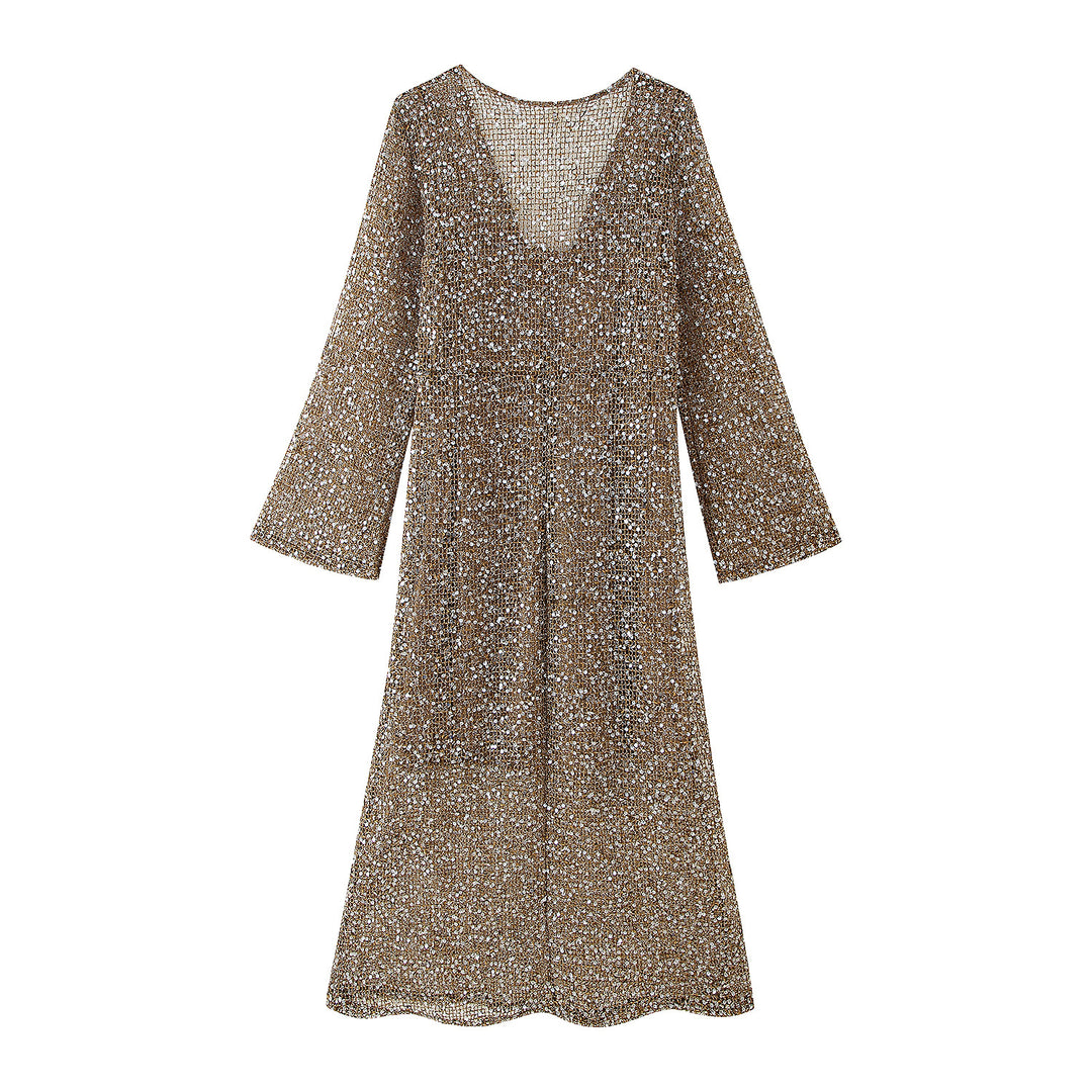 Damen Strickkleid mit V-Ausschnitt und eleganter Raffung EB