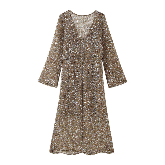 Damen Strickkleid mit V-Ausschnitt und eleganter Raffung EB