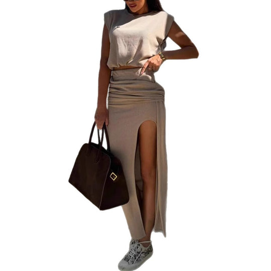 Damen Crop-Top mit hohem Taillenschnitt und elegantem Rock EB