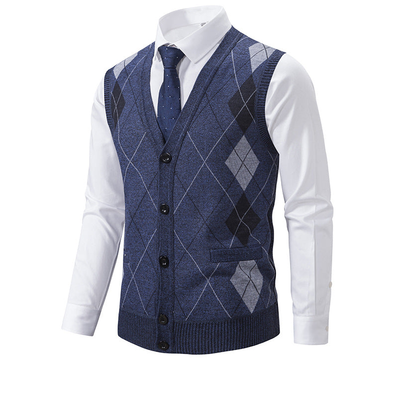 Herren modische Strickweste mit Karomuster EB