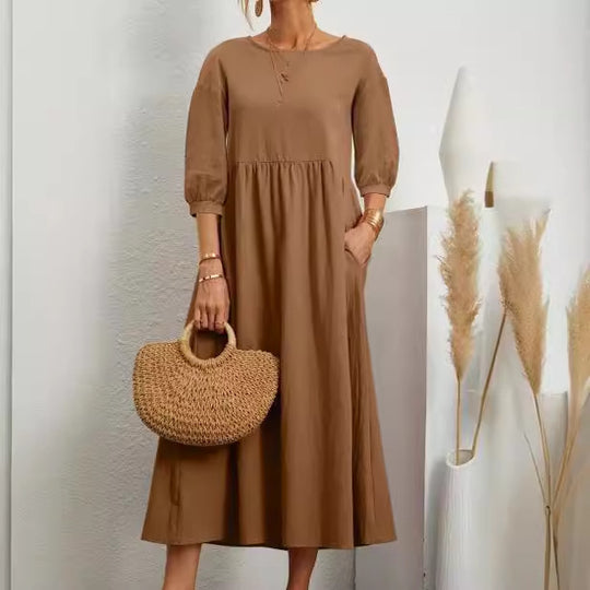 Damen Freizeitmaxikleid mit luftigen Ärmeln und seitlichen Taschen EB