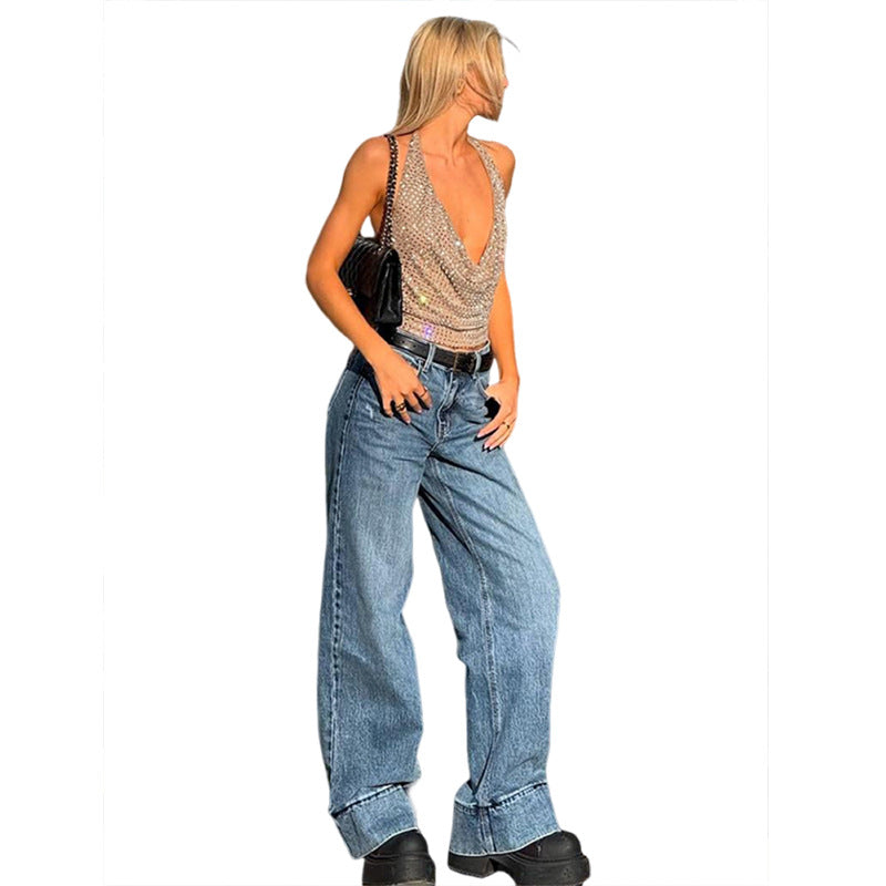 Damen Glamouröses Top mit verführerischem Rückenausschnitt und schimmerndem Netzdesign EB