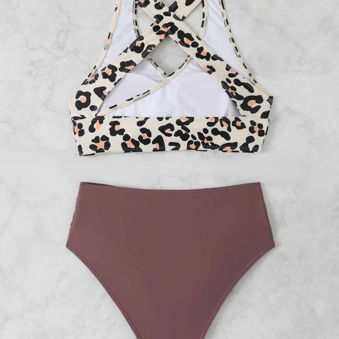 Damen Sportlicher Bikini-Set mit modischem Leo-Design EB