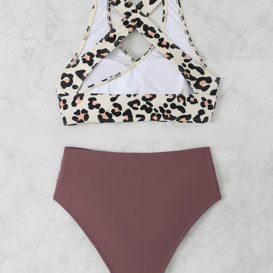 Damen Sportlicher Bikini-Set mit modischem Leo-Design EB